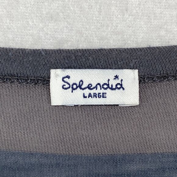 SPLENDID Cardigan L Striped V-Neck Button Front Long Sleeve Cotton Jersey Gray - Picture 6 of 11